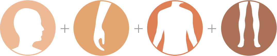 사람의 머리,상지,몸통,하지 네 부분의 모습이미지